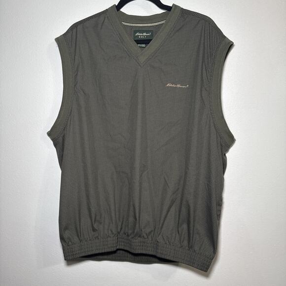 Eddie Bauer Other - Eddie Bauer Golf Vest Mens Large Green Microcheck Windbreaker Pullover‎ Pocket